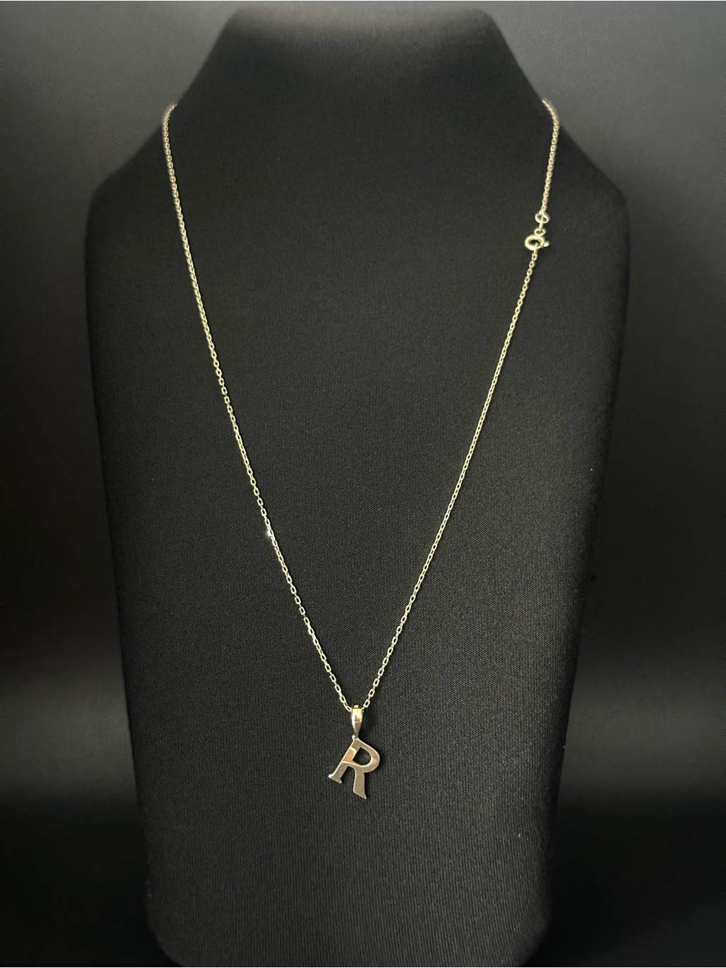 Solid 14k Gold R Initial Necklace 45cm 1mm Forze Chain 2.19g 585 Letter Pendant